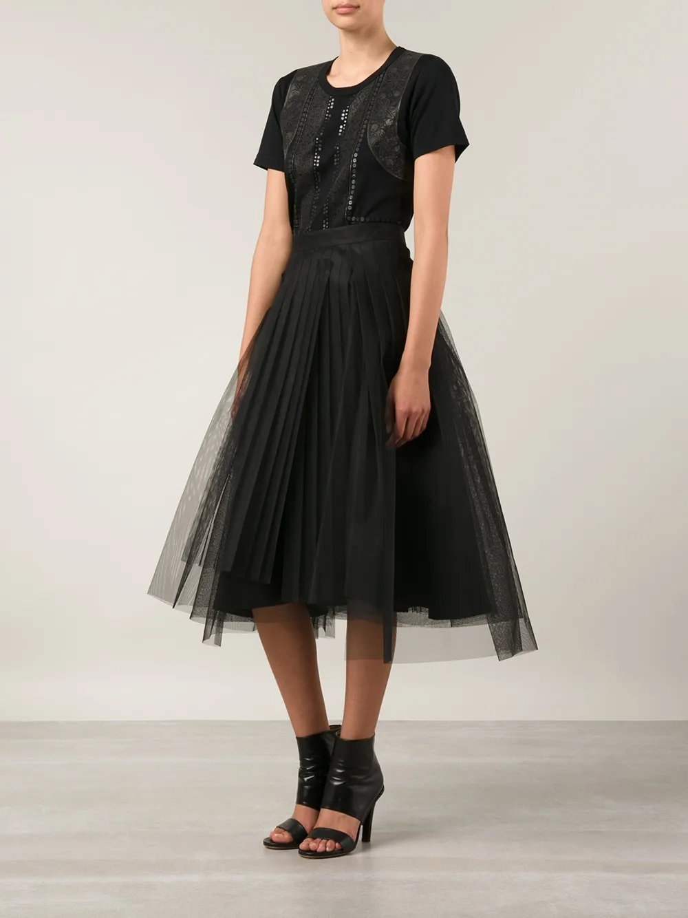 Noir Kei Ninomiya tulle pleated skirt - Zwart