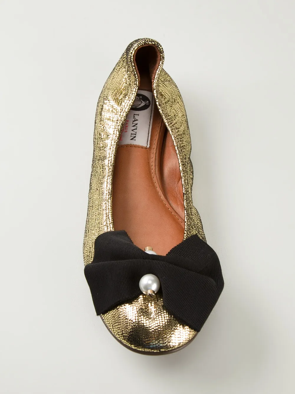 Lanvin pearl detail bow ballerinas Metallic