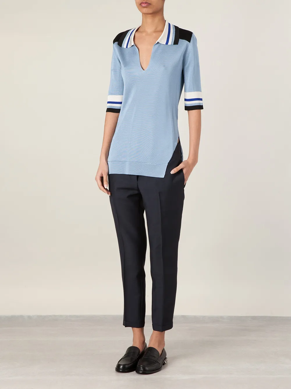 Bouchra Jarrar contrast yoke polo shirt - Blauw