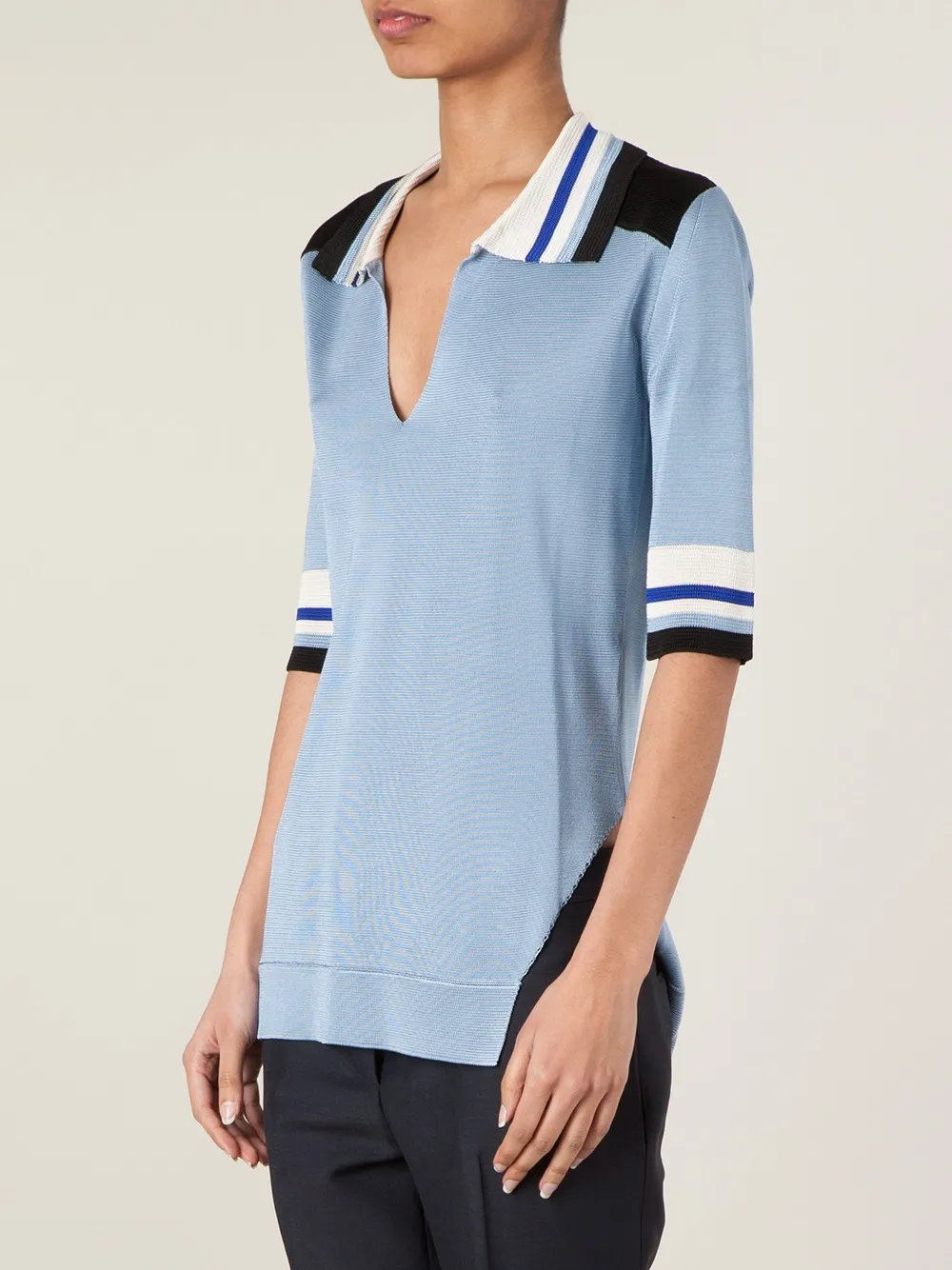  Bouchra Jarrar Poloshirt Mit Streifen   Blau 