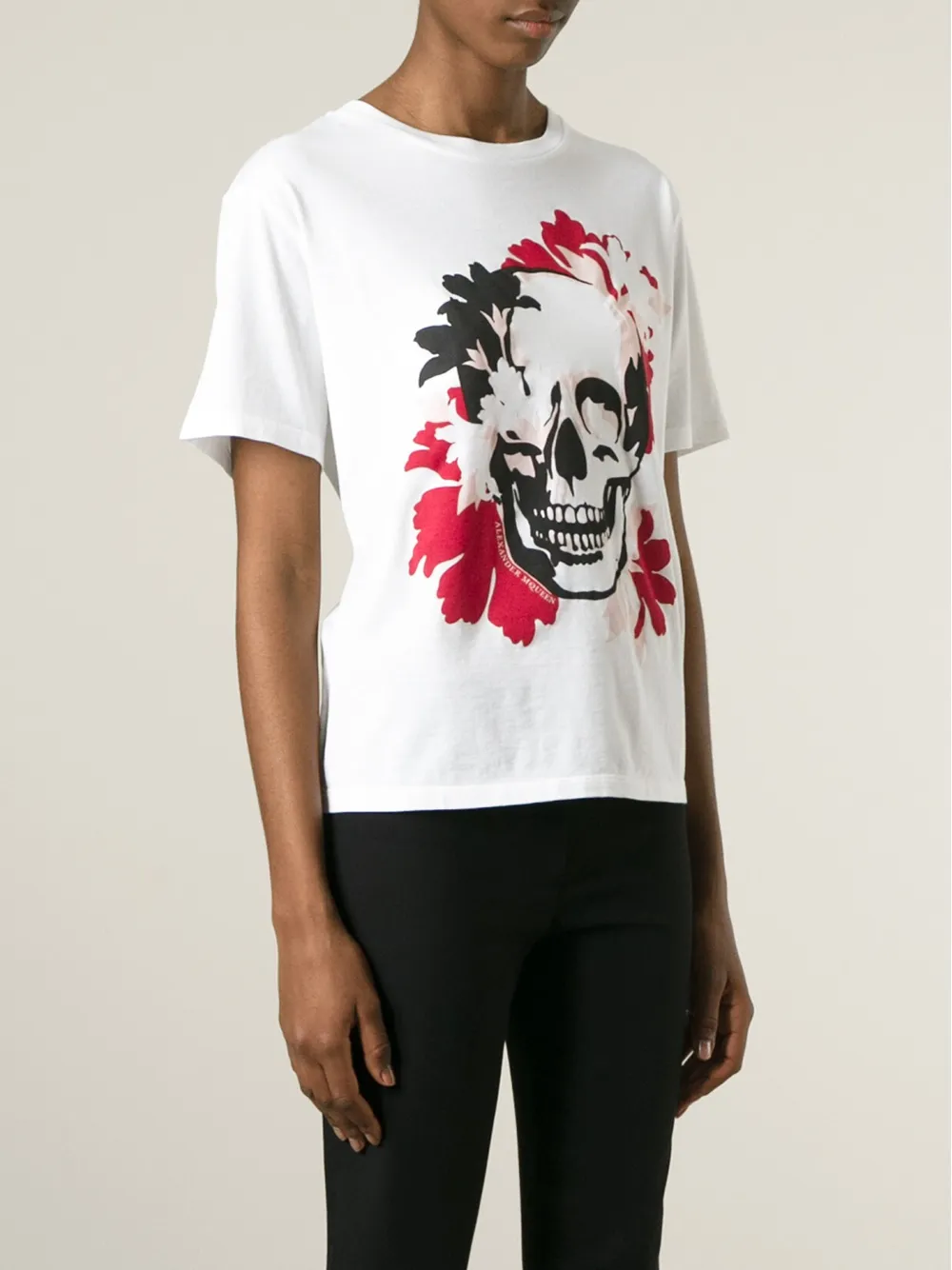 Alexander Mcqueen Floral Skull Print T-shirt In White