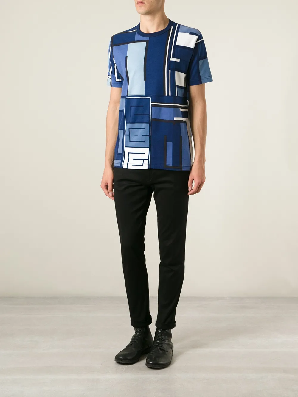 Junya Watanabe MAN geometric print T-shirt - Blauw