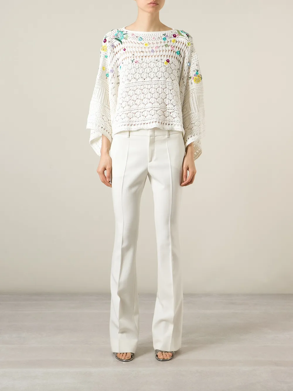  Pucci Poncho De Ganchillo Decorado - Blanco 