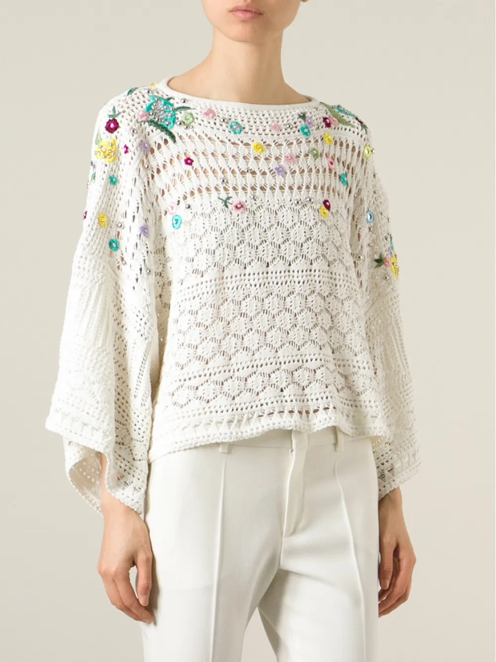  Pucci Poncho De Ganchillo Decorado - Blanco 