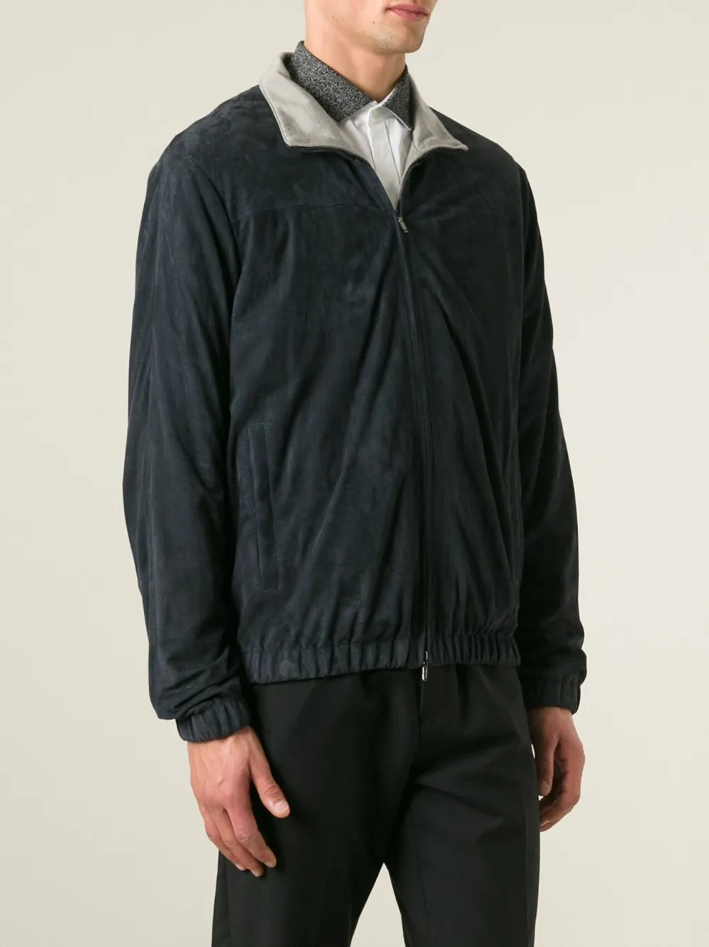 Loro Piana Suede Bomber Jacket In Blue