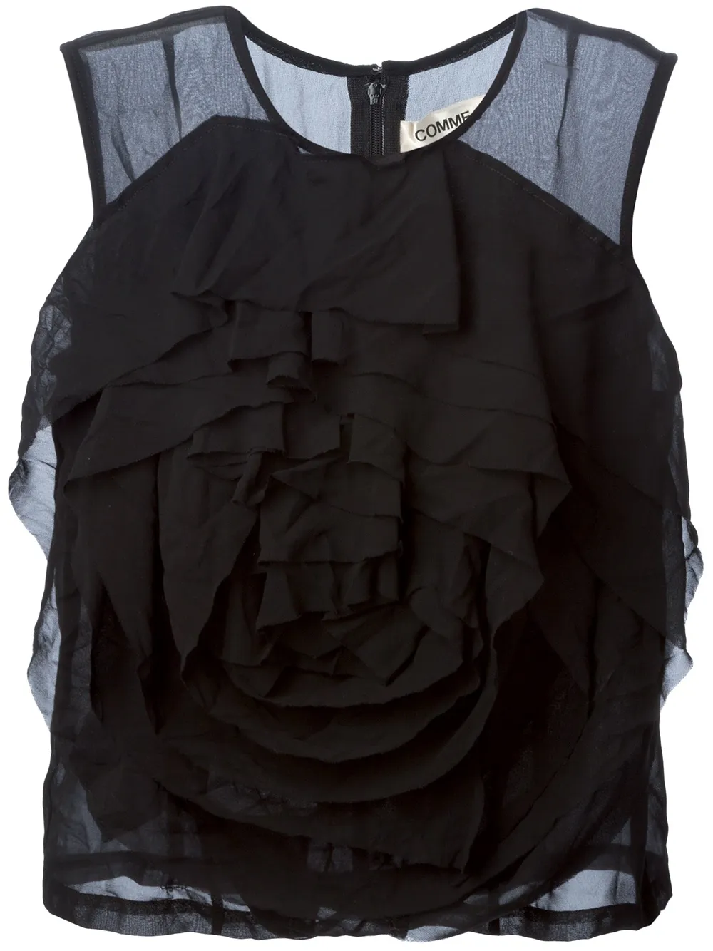 Comme Des Garçons ruffled flower top Zwart