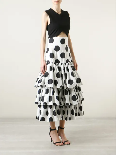 long polka dot skirt outfit