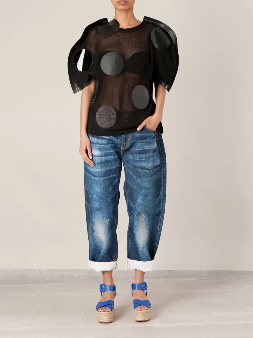 Junya Watanabe dotted structured T-shirt - Zwart