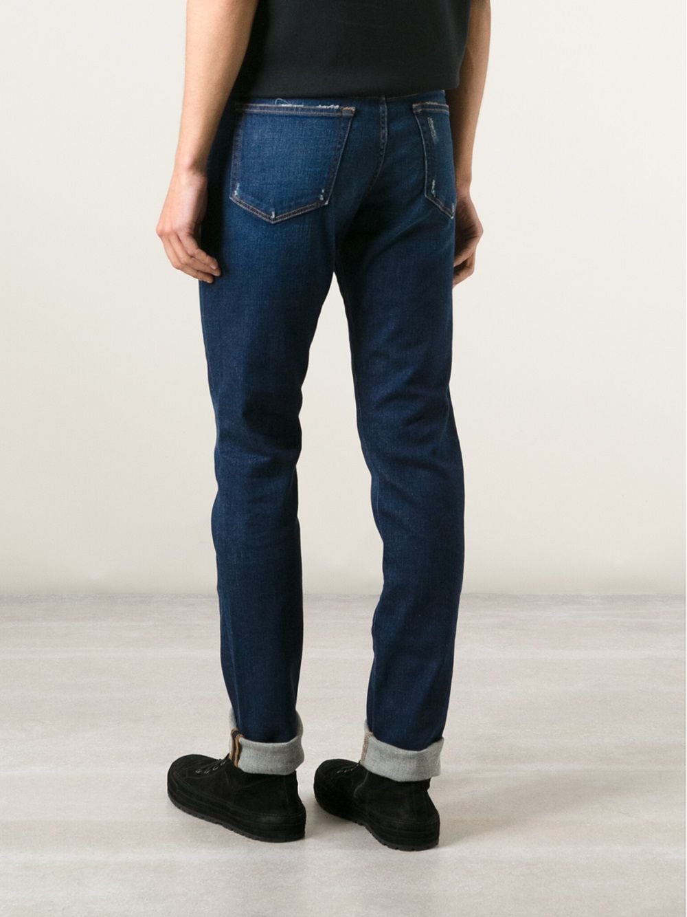 Shop Frame Distressed Straight Fit Jeans In Blue