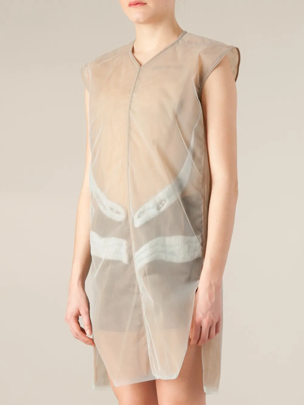 Rick Owens Embroidered Sheer Dress In Neutrals