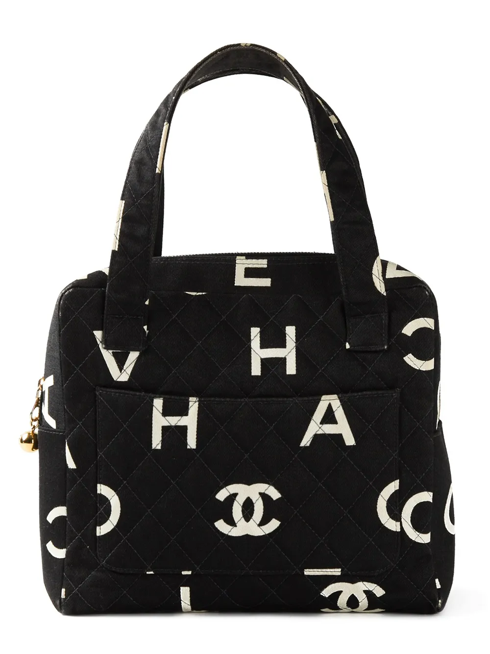 Pre-owned Chanel Logo Print Canvas Handbag In Black