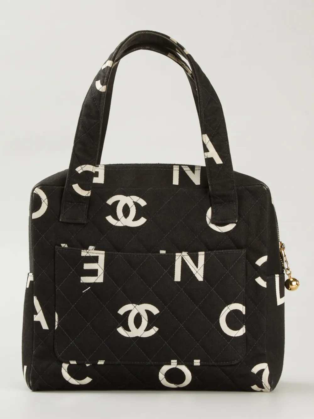 Pre-owned Chanel Logo Print Canvas Handbag In Black