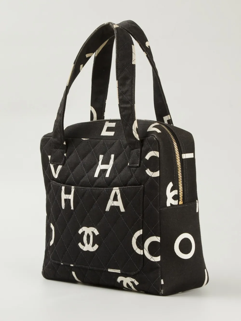 Pre-owned Chanel Logo Print Canvas Handbag In Black