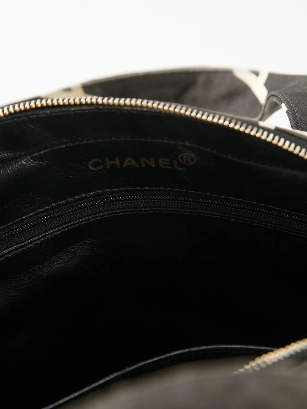 Pre-owned Chanel Logo Print Canvas Handbag In Black