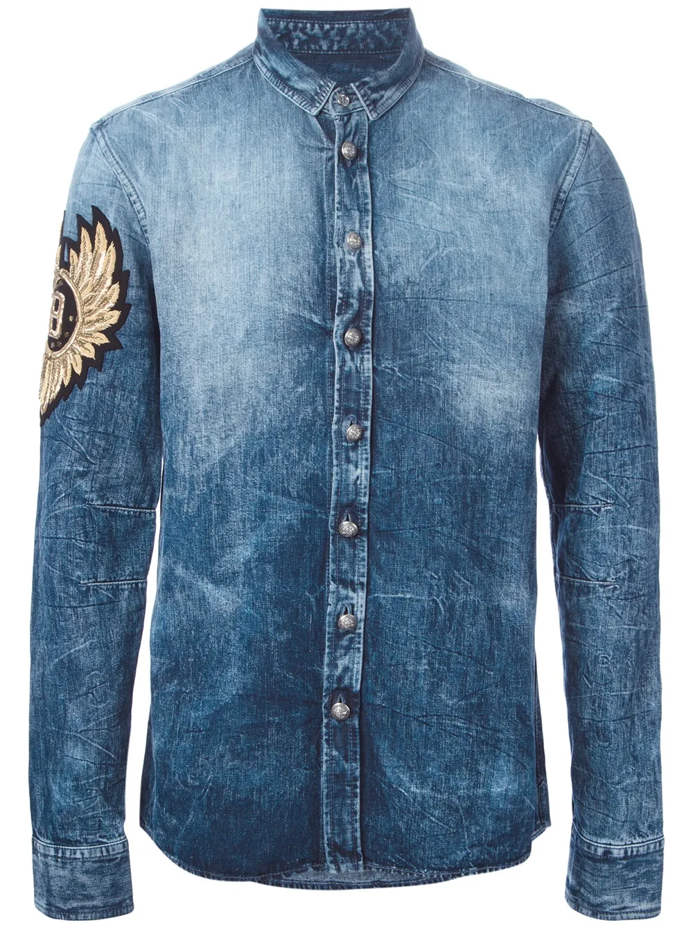 

Balmain gold detail denim shirt - Azul