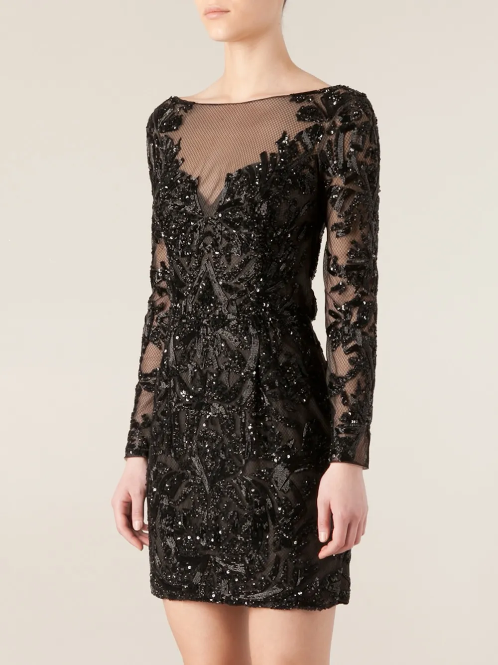 Zuhair Murad Sequin Embellished Mesh Mini Dress In Black