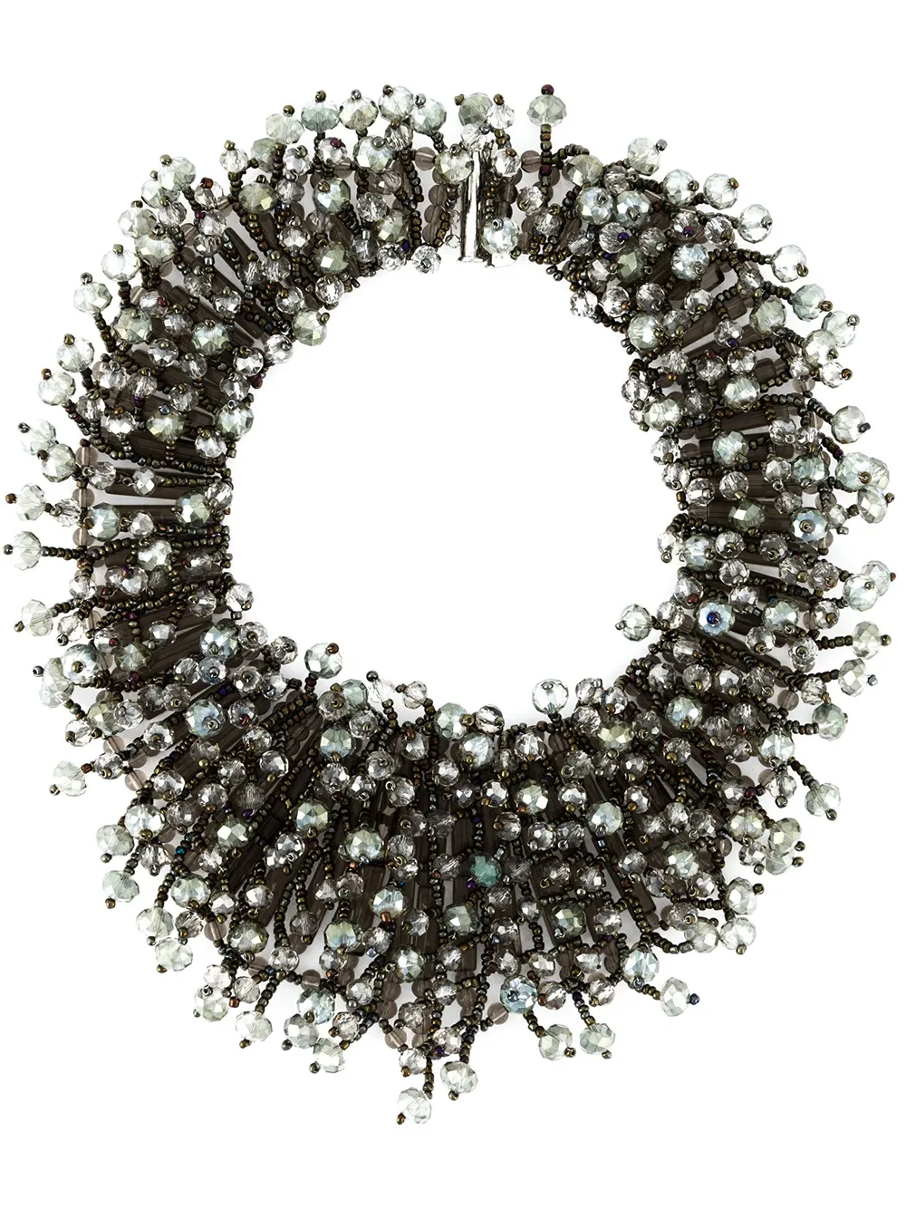 Night Market Beaded Floral Necklace In Gray
