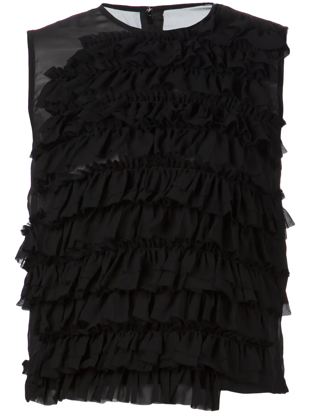 Comme Des Garçons Sheer Frill Tank Top In Black