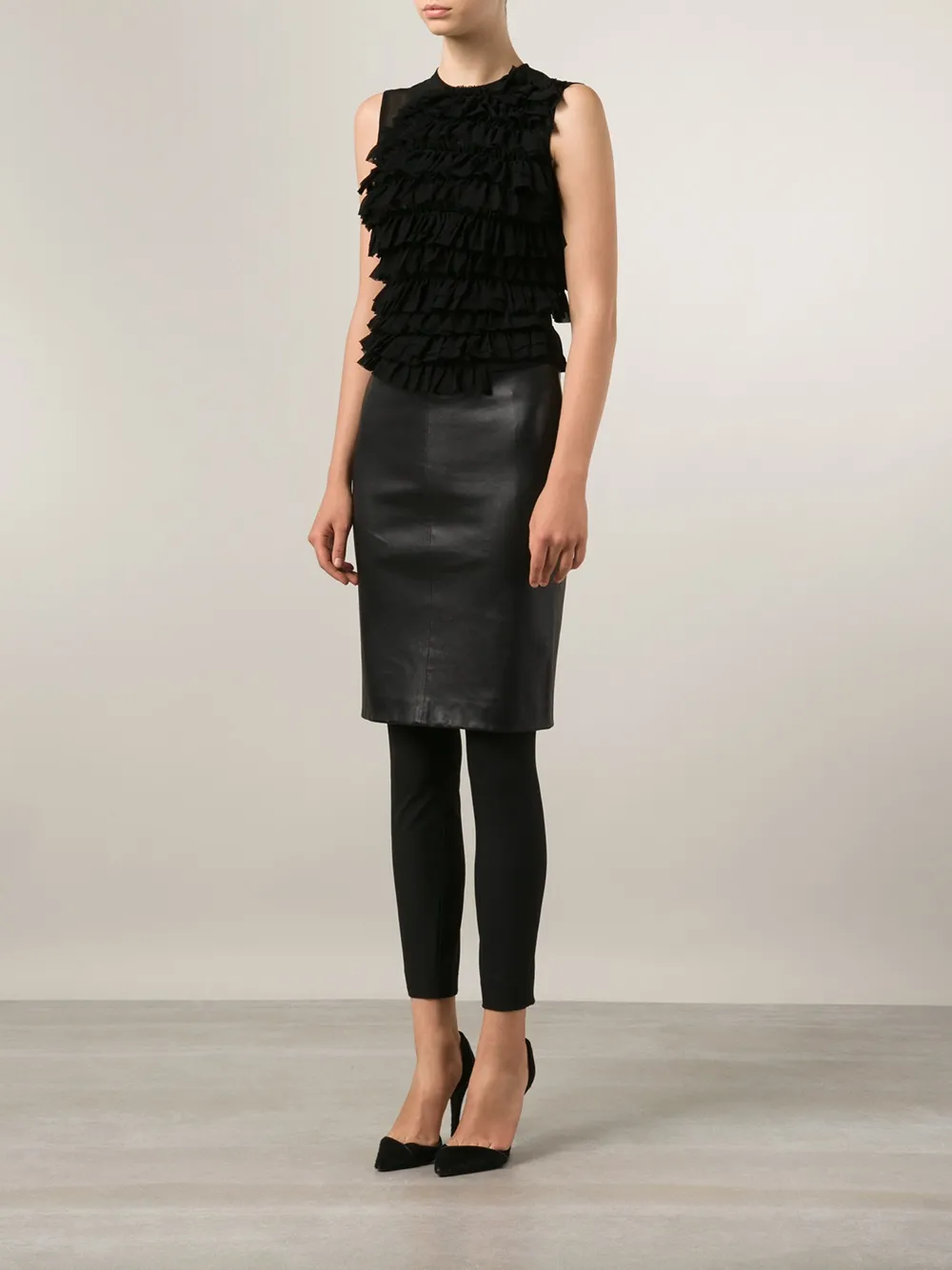 Comme Des Garçons sheer frill tank top Zwart