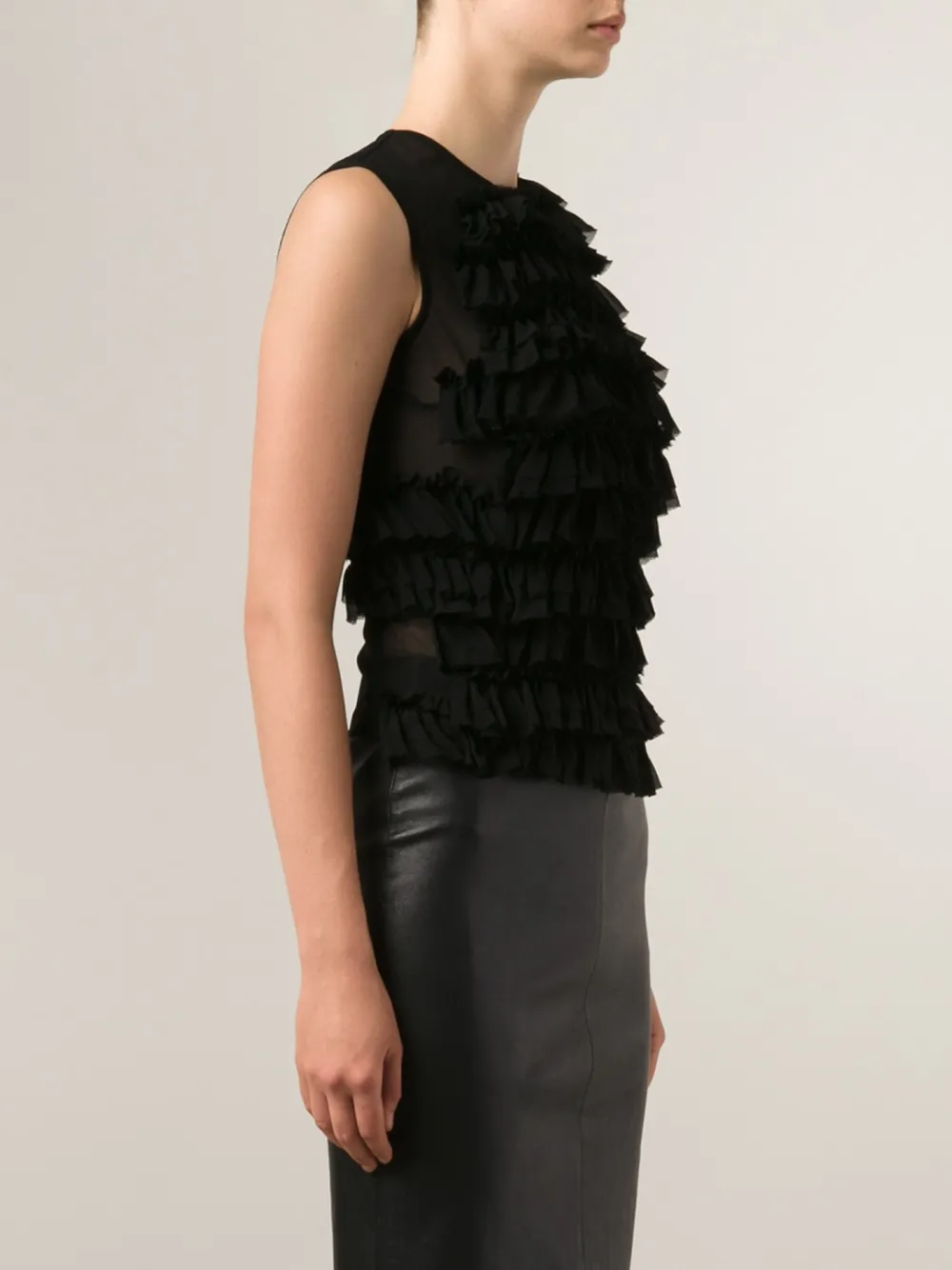 Comme Des Garçons sheer frill tank top Zwart