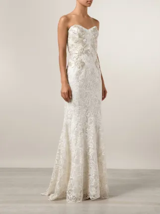 Marchesa Notte Strapless Lace Bridal Gown Farfetch