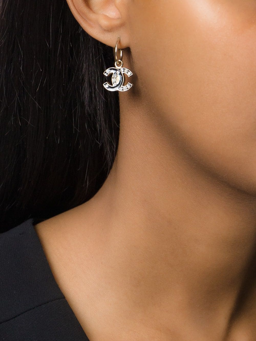 Pre-owned Chanel Embellished Logo Earrings In Metallic