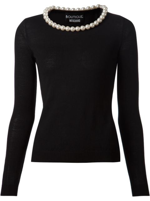 Boutique Moschino Embellished Pearl Collar Sweater - Farfetch