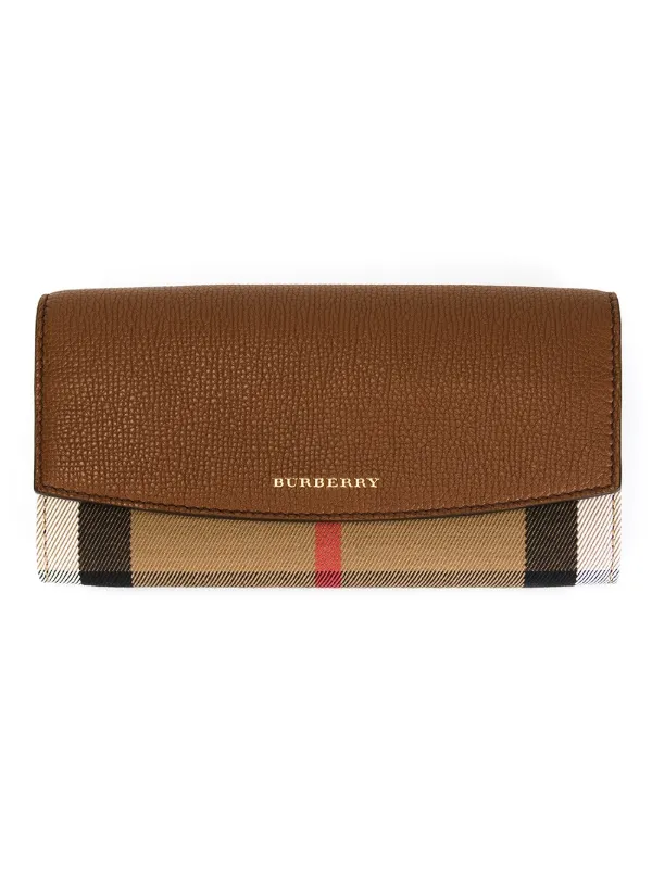 house check and leather continental wallet