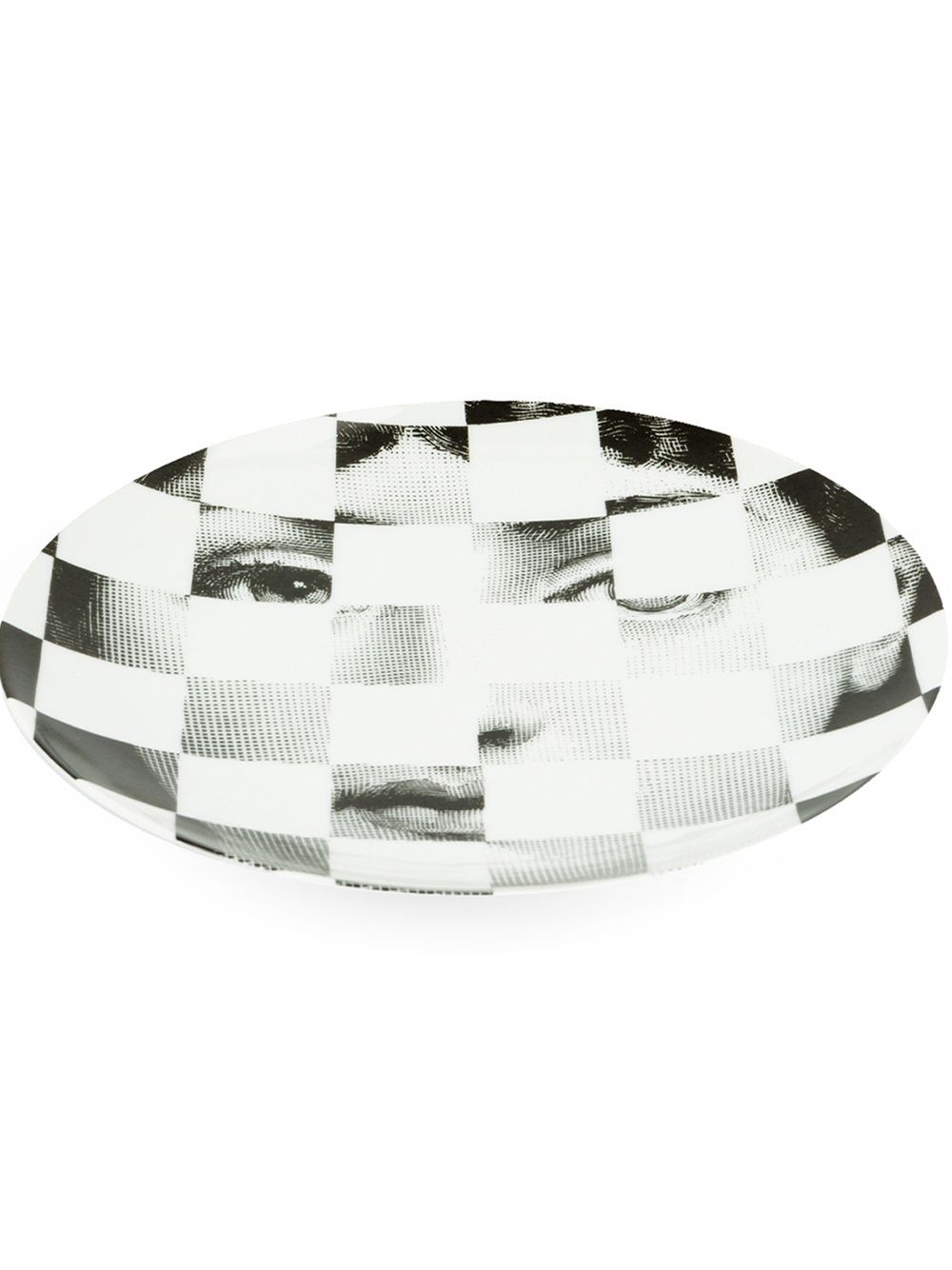 Shop Fornasetti Checkboard Face Print Plate In White