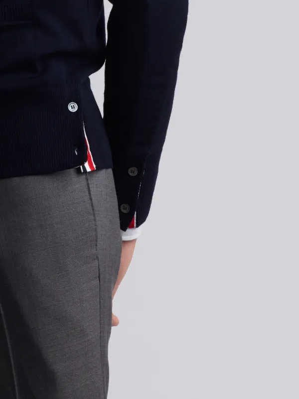 V-Neck Cardigan With 4-Bar Stripe In Navy Blue Merino