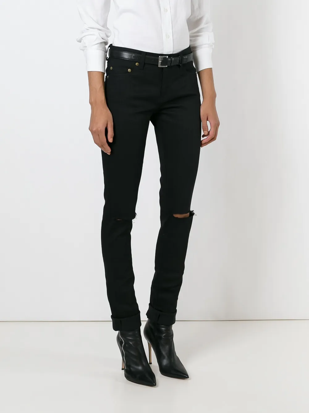  Saint Laurent Jeans Pitillos Rasgados - Negro 