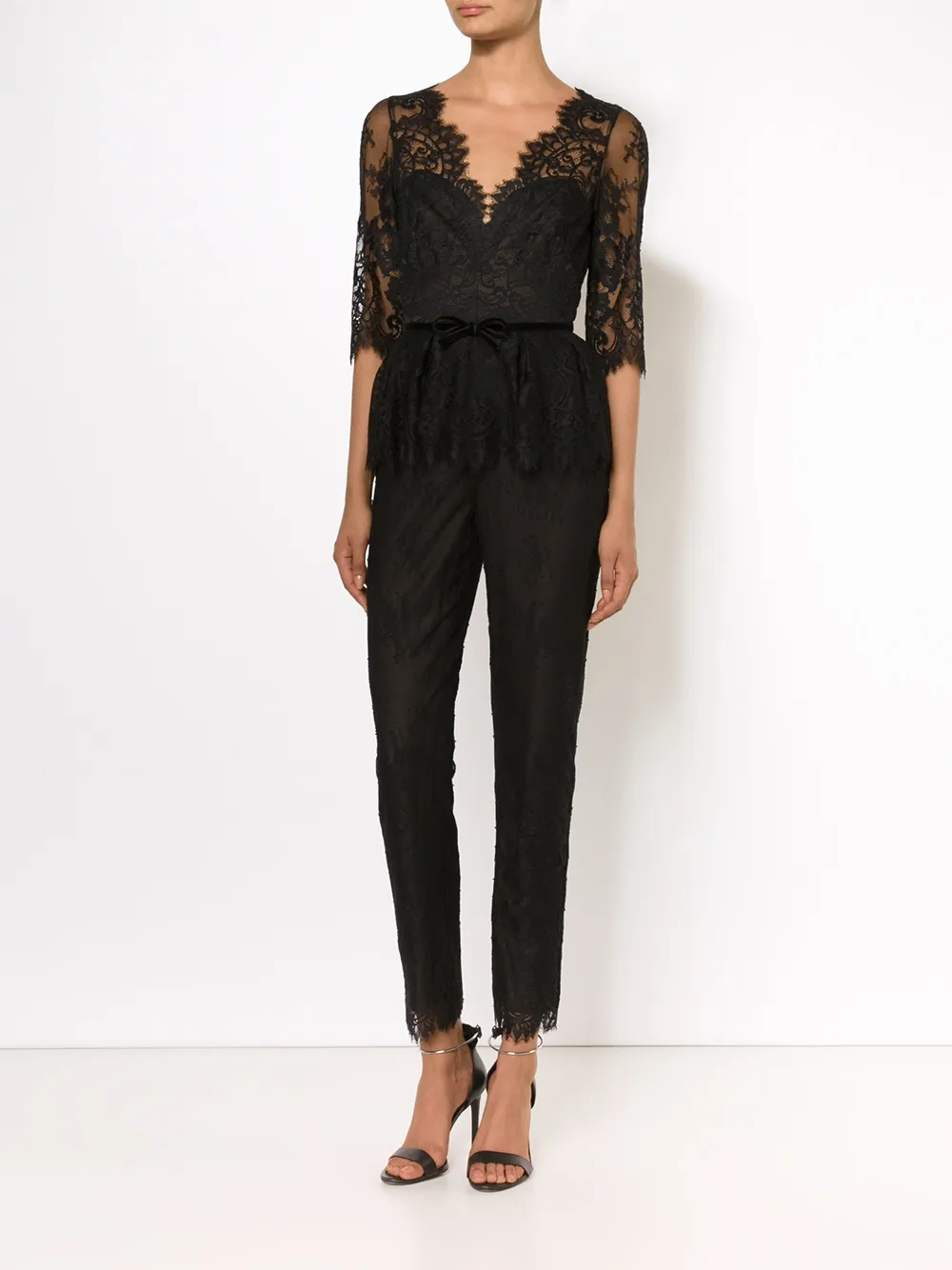Marchesa Notte v-neck lace jumpsuit - Zwart