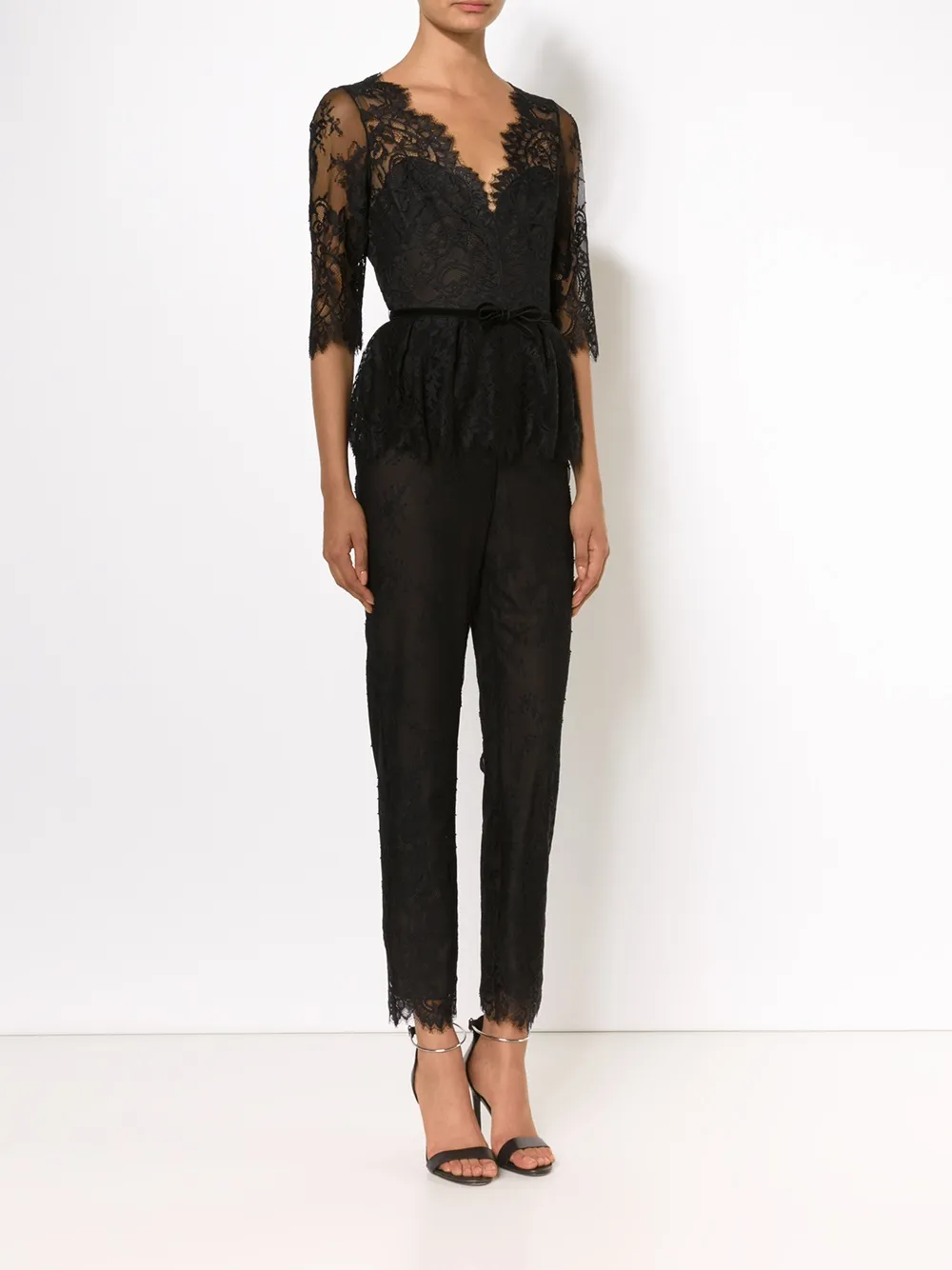 Marchesa Notte v-neck lace jumpsuit Zwart