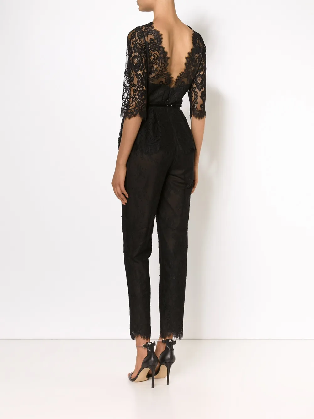 Marchesa Notte v-neck lace jumpsuit Zwart