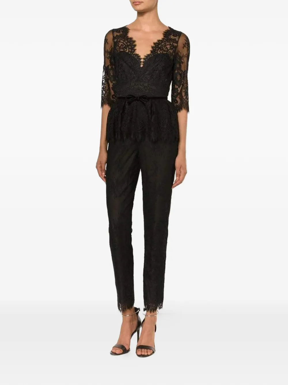  Marchesa Notte Jumpsuit Mit V Ausschnitt Und Spitze   Schwarz 