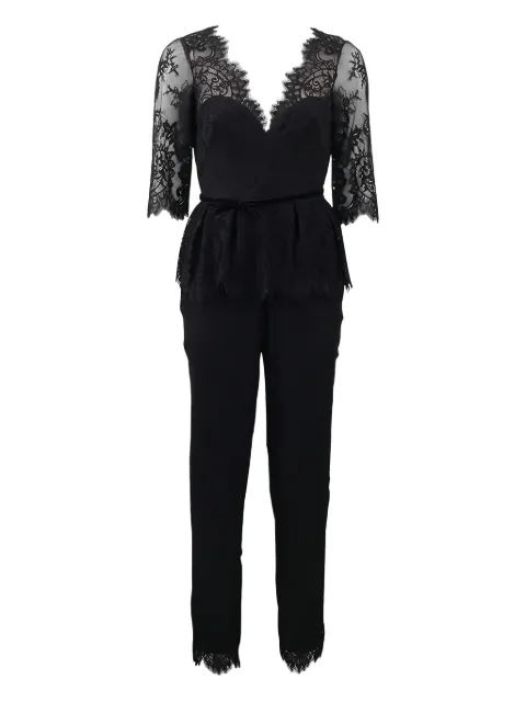 Marchesa Notte jumpsuit de encaje con cuello en V