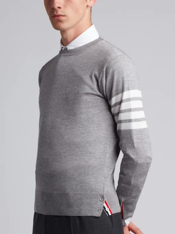 Crewneck Pullover With 4-Bar Stripe In Light Grey Merino