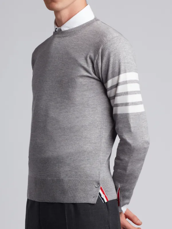 Crewneck Pullover With 4-Bar Stripe In Light Grey Merino