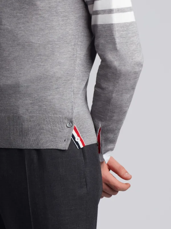Crewneck Pullover With 4-Bar Stripe In Light Grey Merino