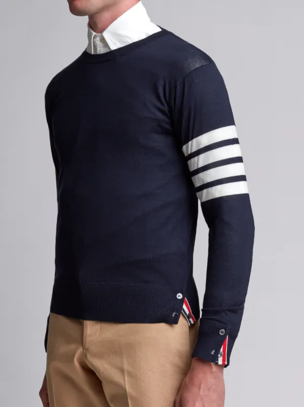 Crewneck Pullover With 4-Bar Stripe In Navy Merino