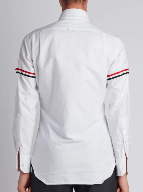 Long Sleeve Shirt With Grosgrain Armbands In White Oxford