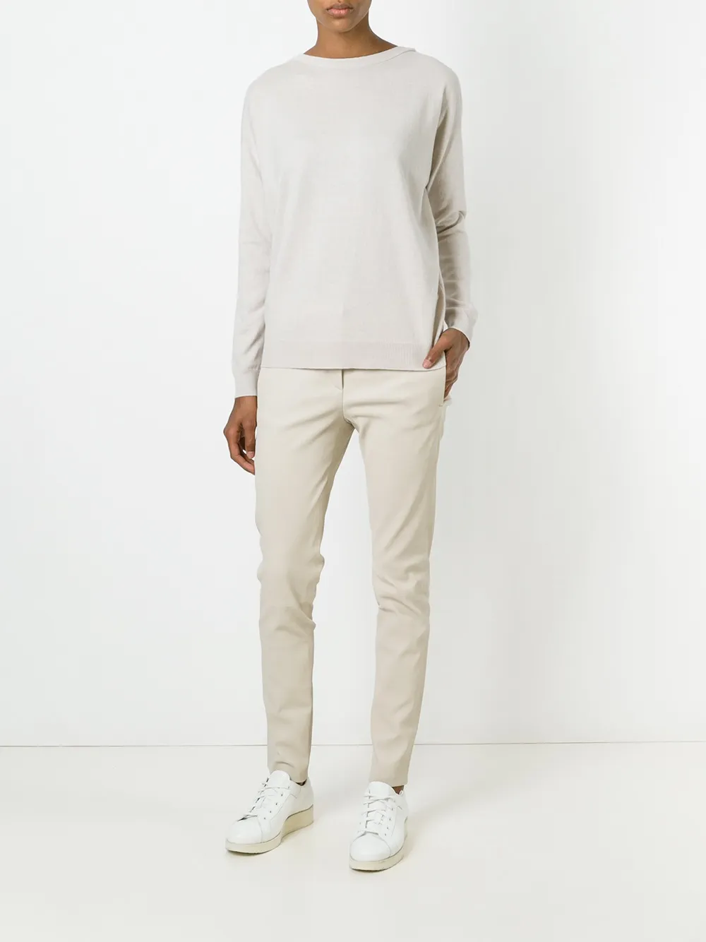 Brunello Cucinelli leather slim fit trousers Beige