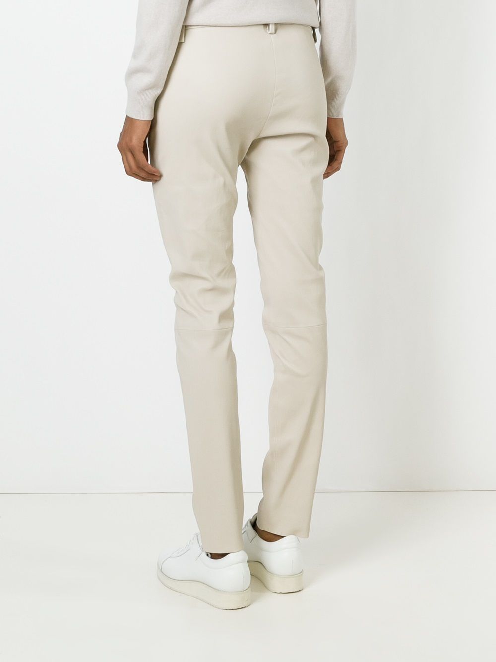 Brunello Cucinelli leather slim fit trousers Beige