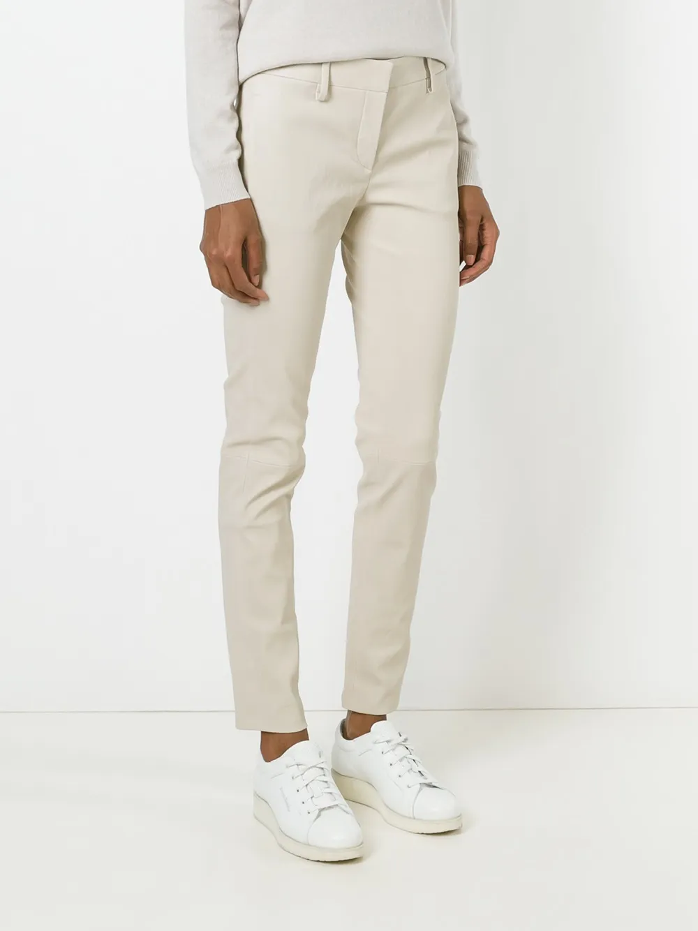 Brunello Cucinelli leather slim fit trousers Beige