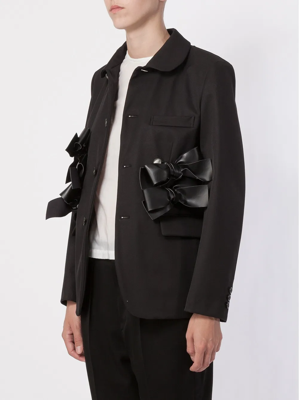 Comme Des Garçons Bow Appliqué Round Collar Blazer In Black