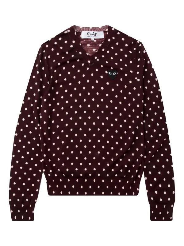 Comme Des Garçons Play polka-dot V-neck Sweater | Brown | FARFETCH