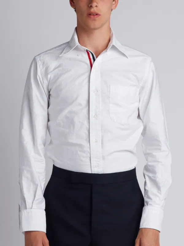 Long Sleeve Shirt With Grosgrain Placket In White Oxford