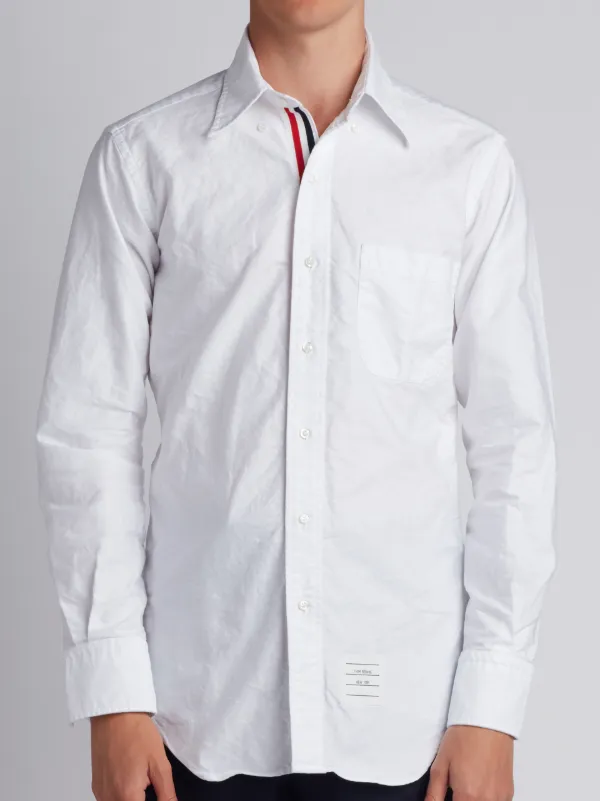 Long Sleeve Shirt With Grosgrain Placket In White Oxford