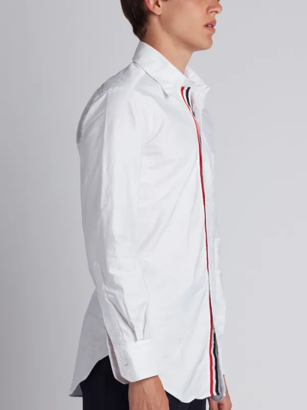 Long Sleeve Shirt With Grosgrain Placket In White Oxford