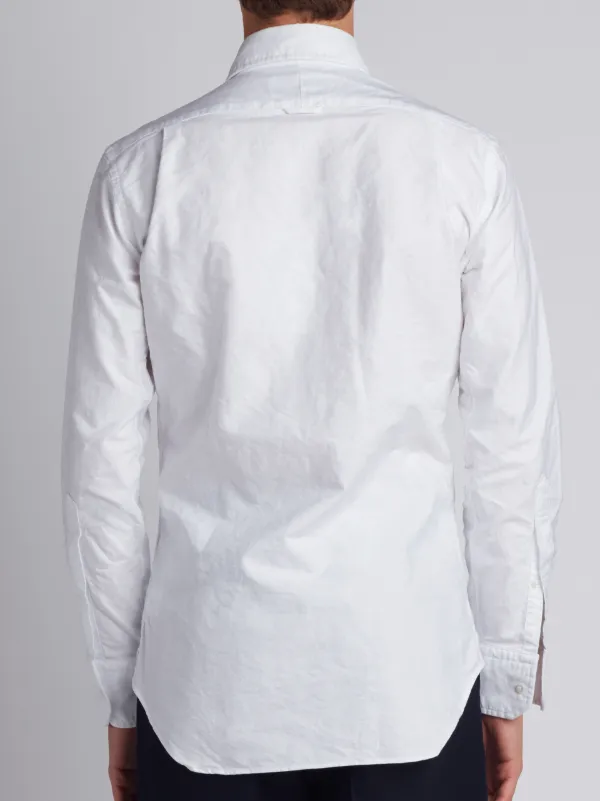 Long Sleeve Shirt With Grosgrain Placket In White Oxford